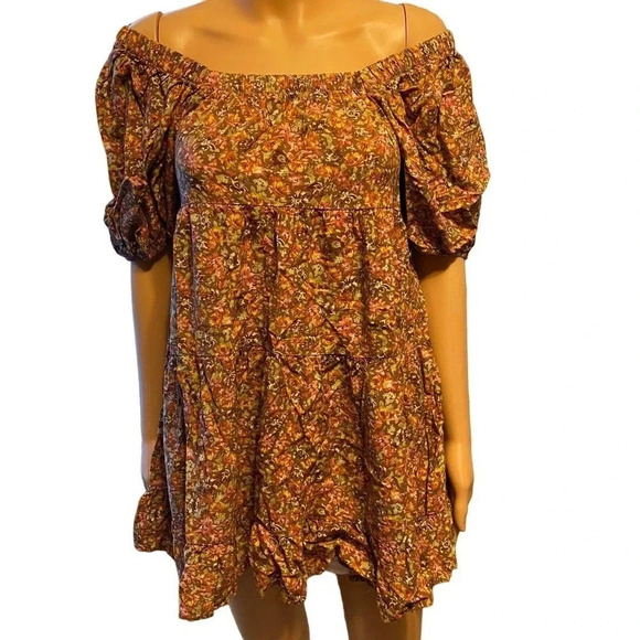 Wild Fable Floral Off Shoulder Comfortable Summer Beach Mini Dress Women Size S - Picture 1 of 5